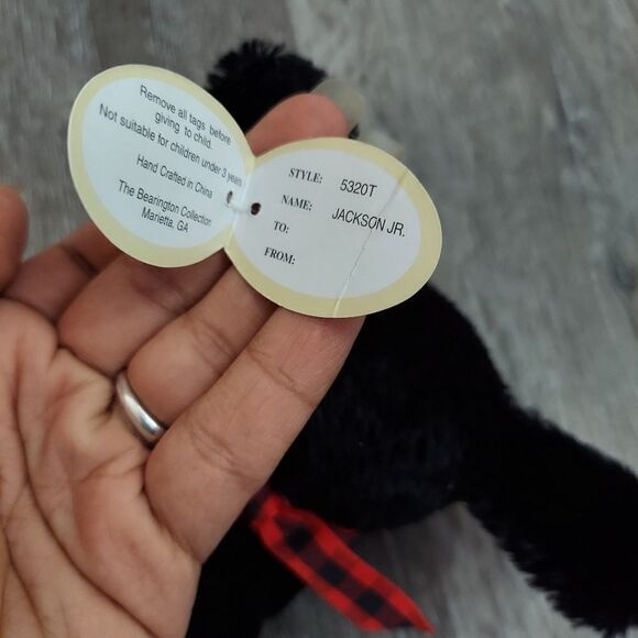 The Bearington Collection Black Puppy Dog w/ Red Bow Plush Jackson Jr - Picture 5 of 5